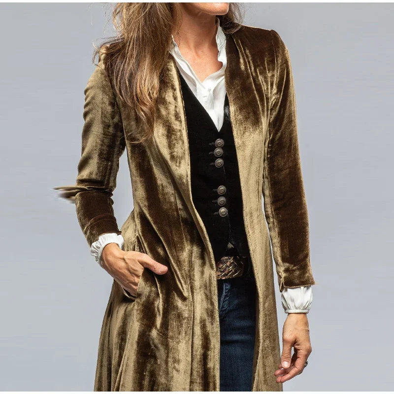 Casual Velvent Long Cardigan Women Office Loose Long Sleeve Female Windbreakers 2024 Autumn Winter Fashion Lady Party Jackets