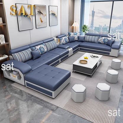 #For Modern Multifunctional U-Shaped Sofa Set Living Room Furniture Corner Sofa with Speakers 7 Seater Fabric Sofa Set*...