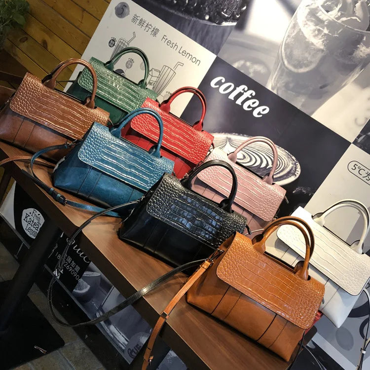 Oil Wax Cowhide Large-capacity Bags Women's 2022 New Fashion Business Casual Handbag Ladies Shoulder Leather Bag Popular Tote