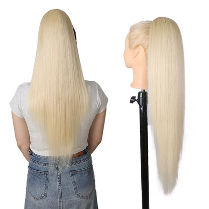 Julianna Synthetic Kanekalon Black Drawstring Water Wave Ponytail Extension Female Curly Wavy Clip In Ponytail Hair Extension