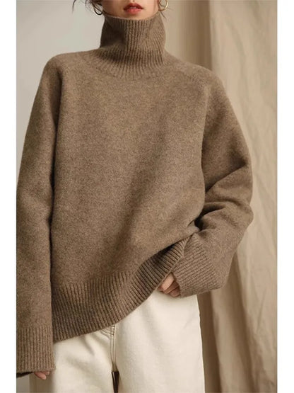 2024 Autumn and Winter New Thick Cashmere Sweater Women High Neck Pullover Sweater Warm Loose Knitted Base Sweater Jacket Tops