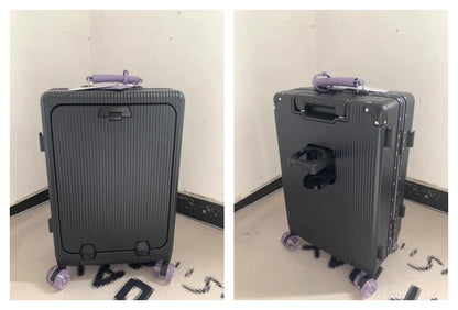 Front Opening Suitcase Aluminum Frame 20" Carry-on Trolley Case Bag with Colorful Silent Wheel USB Charging Plug Rolling Luggage - Kimlud