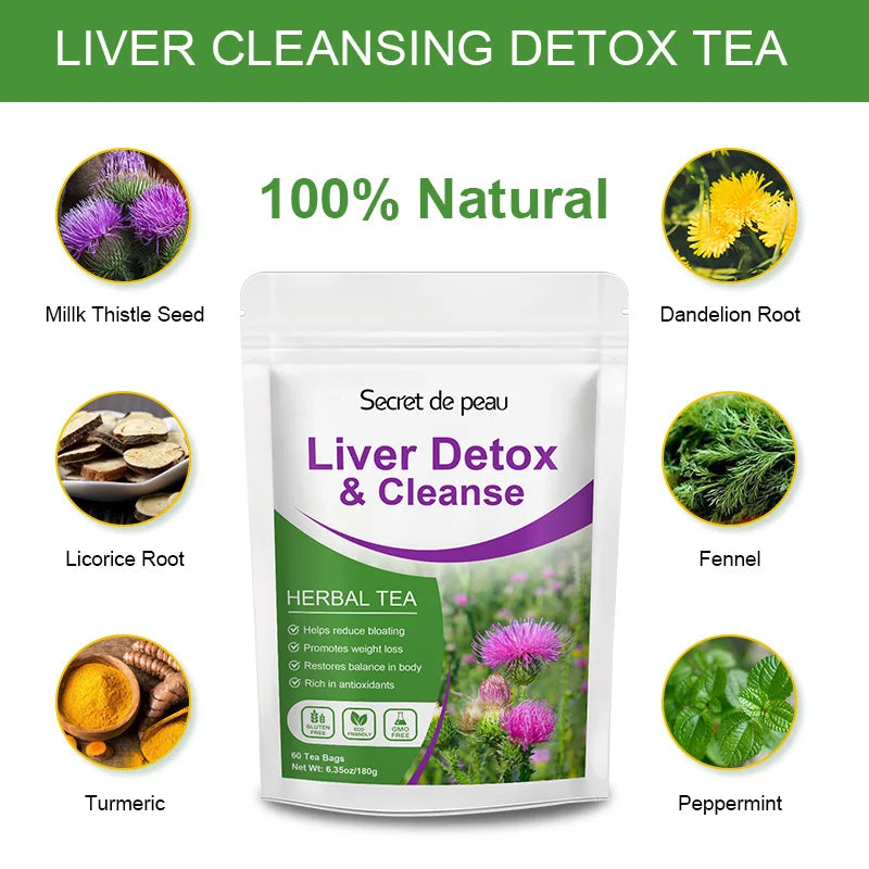 30 Tea Bags Liver,Kidney and Pancrea Herbal Compound Detox & Cleanse Herbal  Milk Thistle Tea