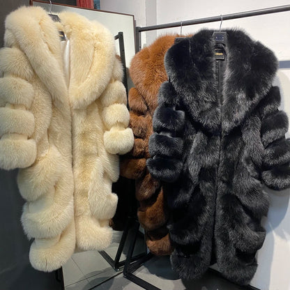 YOLOAgain Real Fox Fur Jacket For Women Luxury Natural Fox Fur Coat Winter Outerwear