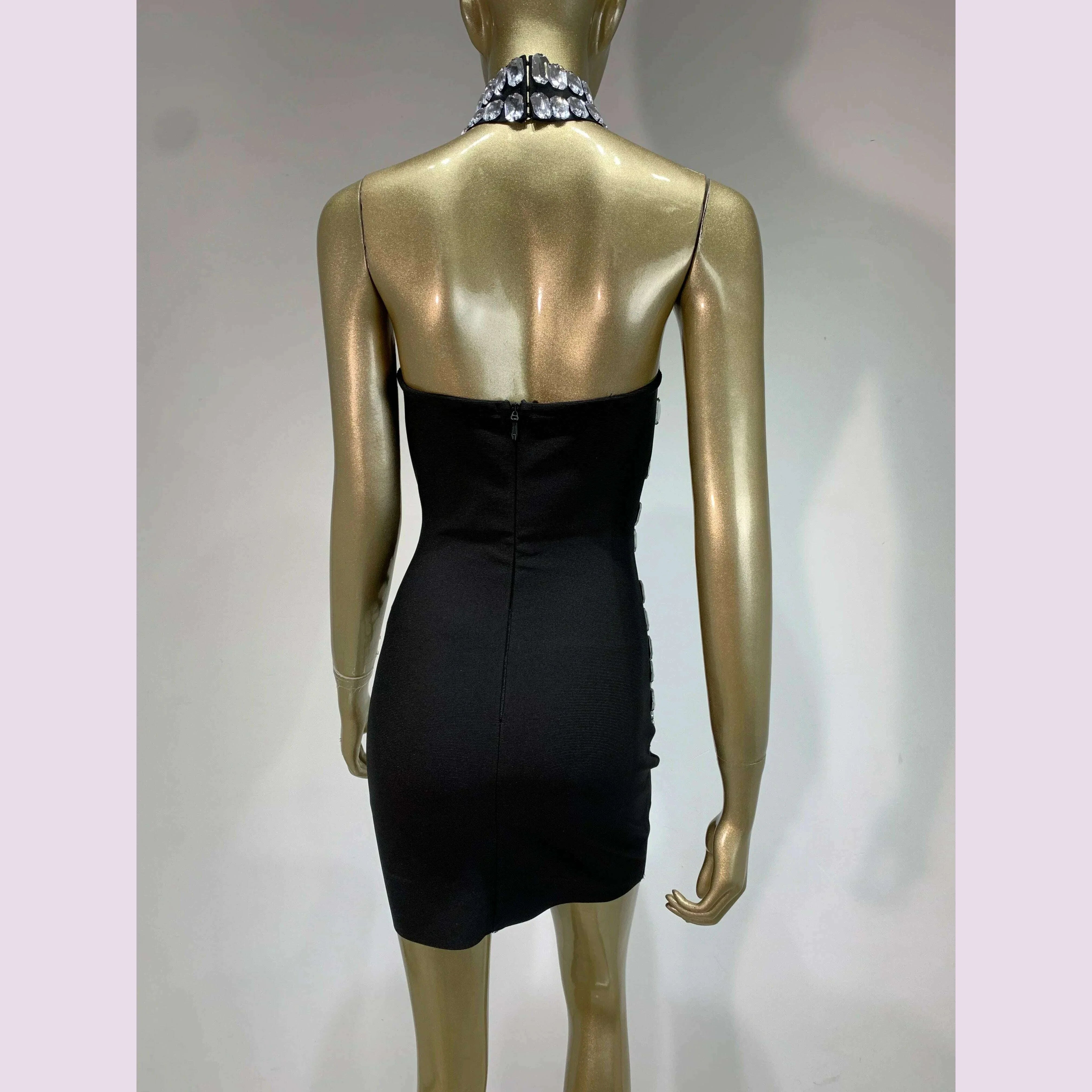 Brand New Ins 2025 Women Black Strapless Crystal Bandage Bodycon Dress Designer Collar Elegant Mini Evening Party Dress Vestido