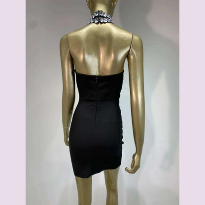 Brand New Ins 2025 Women Black Strapless Crystal Bandage Bodycon Dress Designer Collar Elegant Mini Evening Party Dress Vestido