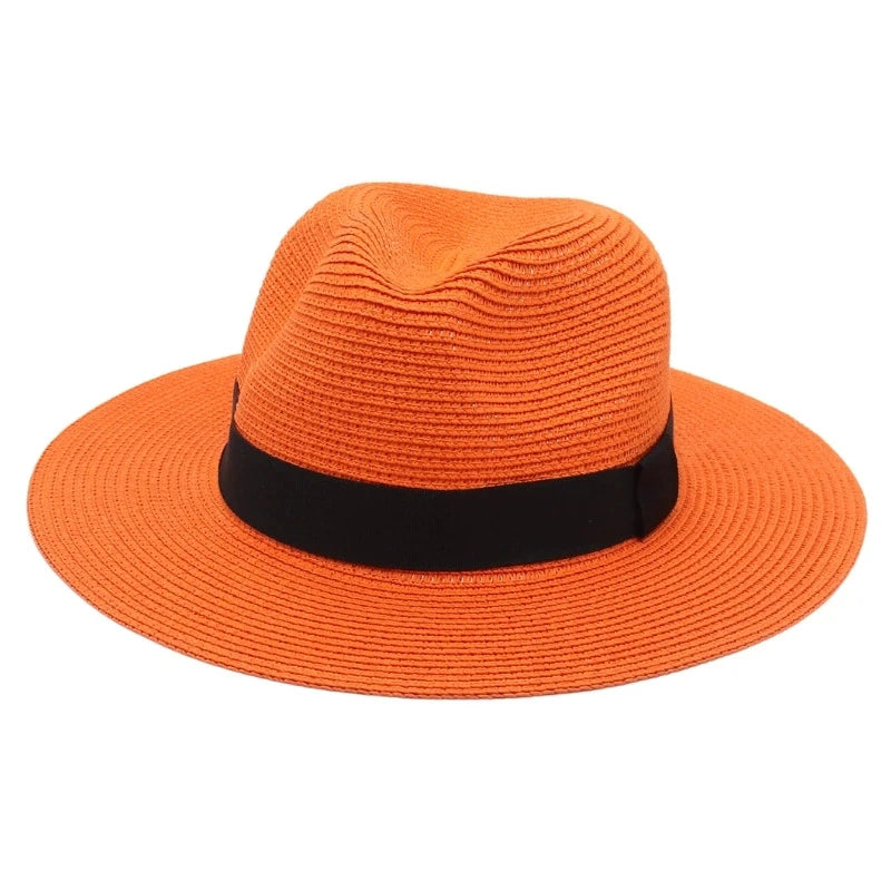 Spring and Summer Hot Selling Panama Straw Hat Square Black Ribbon Korean Style Hat for Men and Women Jazz Hat Panamahat