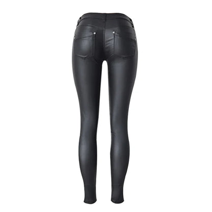 Women Skinny Leggings PU Leather Pencil Pant Ankle Split Side Latex Faux Leather Bodycon Sexy Trousers Soft Female Trouser