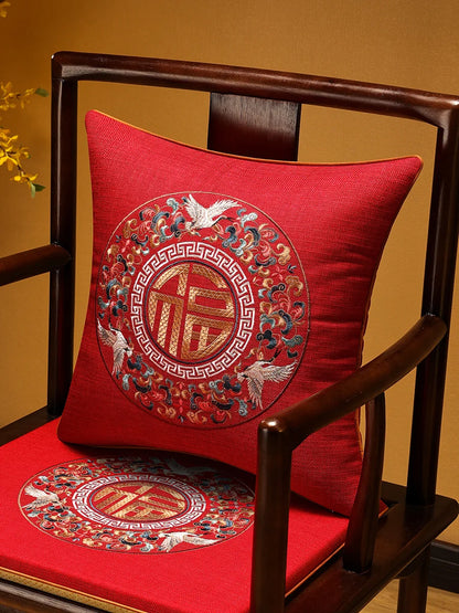 Embroidered Chinese Luxury Cushion Cover 45x45cm Elegant Crane Decorative Linen Pillowcase Living Room Sofa Autumn Pillow Covers