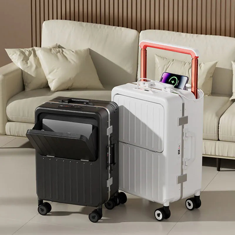 24-inch luggage with an aluminum frame, wide pull rod and front opening, as well as a high-value 20-inch travel suitcase (pull r