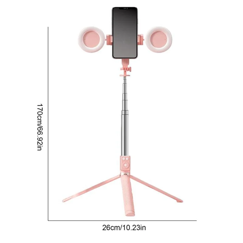67Inch Height Selfie Stick Tripod With Light And Wireless Remote Portable Phone Tripod For Travel Cell Phone Holder Mount Pink