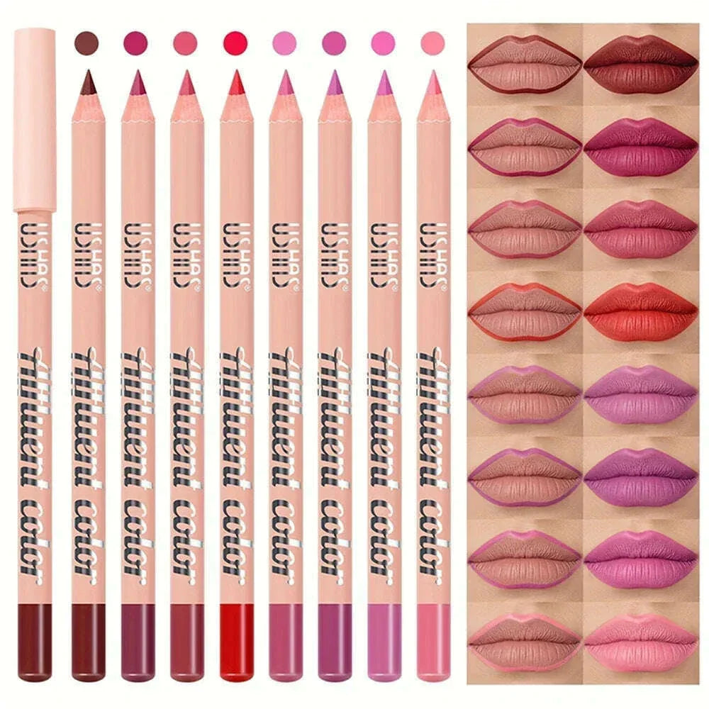 8 Color Nude Purple Matte Lipstick Pencil Long-lasting Waterproof Pink Plumping Stain Lip Liner Pro Lip Contour Makeup Tool