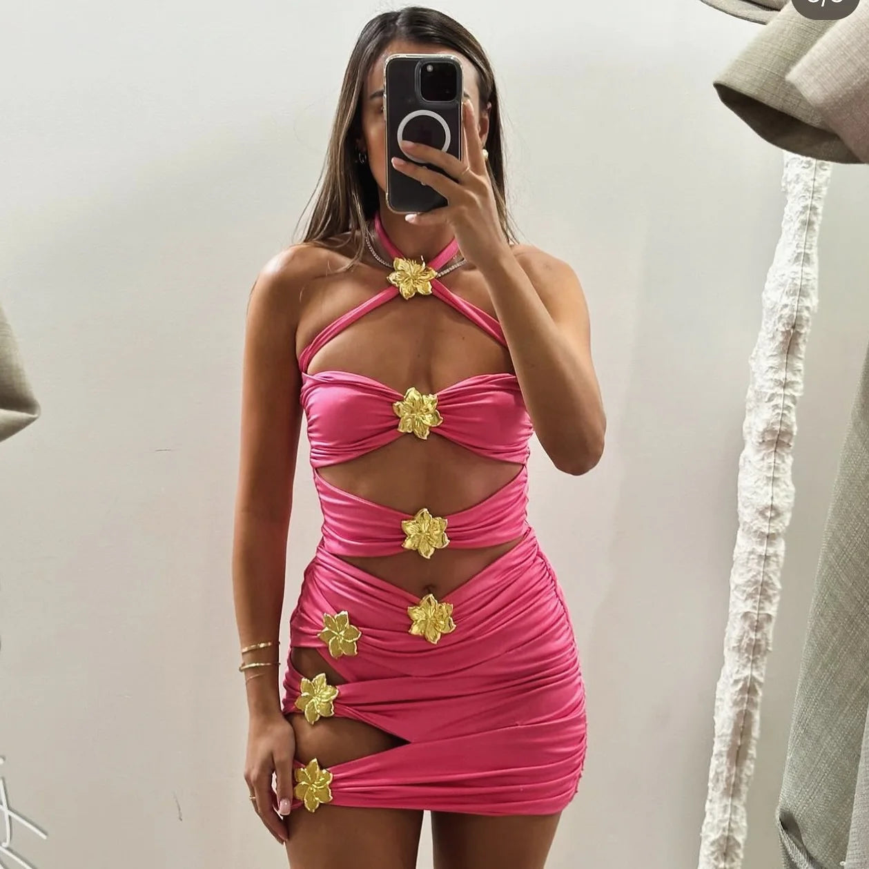 2025 Hot Sale Flower Women One Piece Swimsuit With Skirt Sexy Cut Out Swimwear Mujer Monikini Bathing Suit Lady Beach Suit