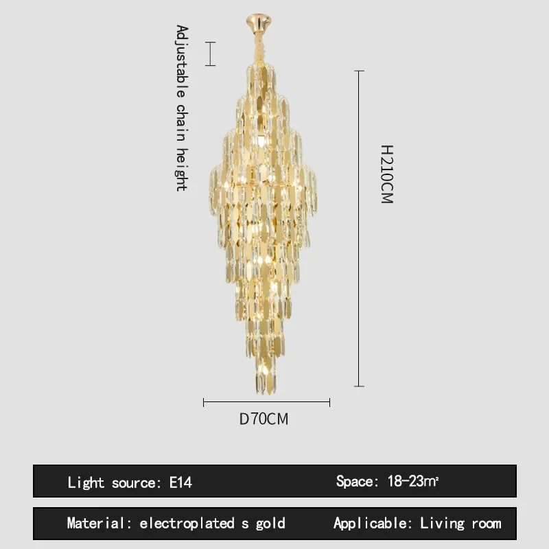 Duplex Building Chandelier Villa Living Room Crystal Lamp Hotel Luxury Chandelier High-end Spiral Staircase Long Chandelier