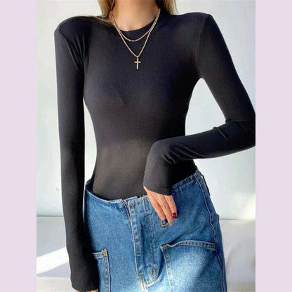 Women Bodysuit Long Sleeve Body Tops Streetwear Sexy Bodycon O-neck Slim Basic Solid Color Jumpsuit Y2K Clothing Casual Rompers