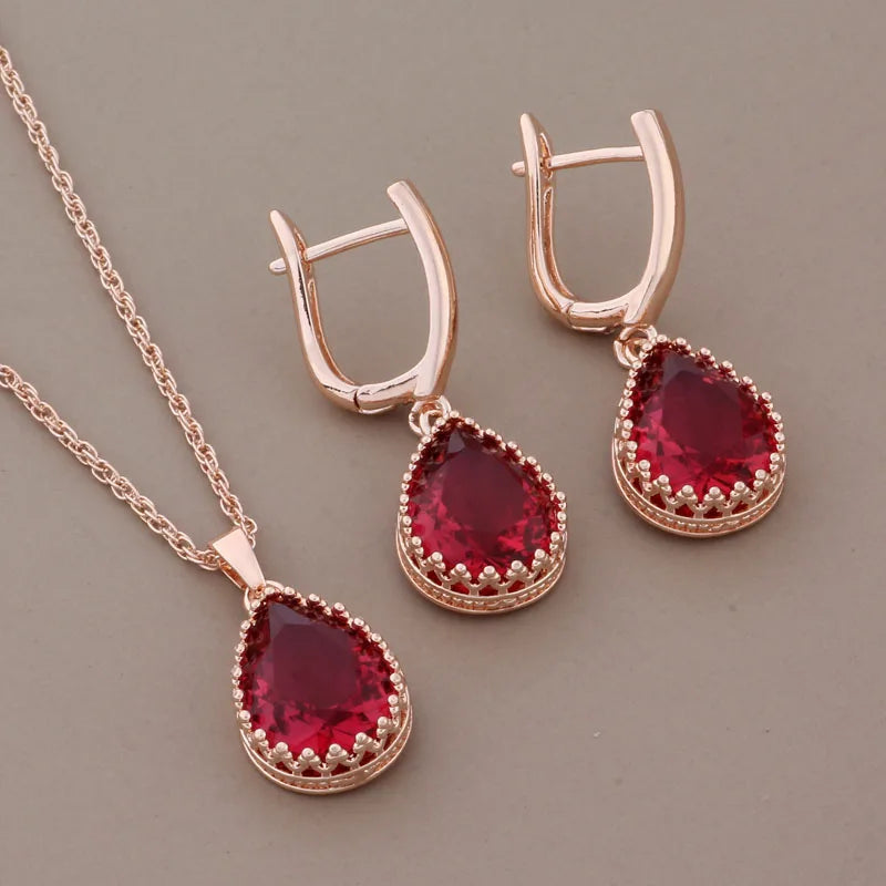 New Trend Luxury Quality Dangle Earring And Pendant Sets for Women 585 Rose Gold Color Wedding Jewelry Set