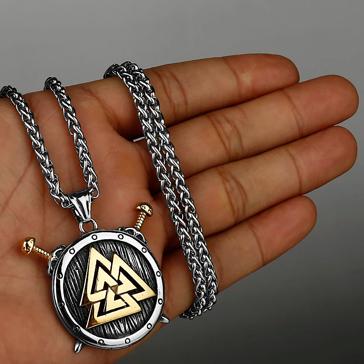316L Stainless Steel Viking Shield Sword Valknut Amulet Rune Men's Necklace Pendant Birthday Gift Jewelry Wholesale