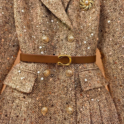 Shiny Sequins Refinement Original Light Luxury Designer Elegant Temperament Slim Fashion Waist Dress Temperament Commuting Coat