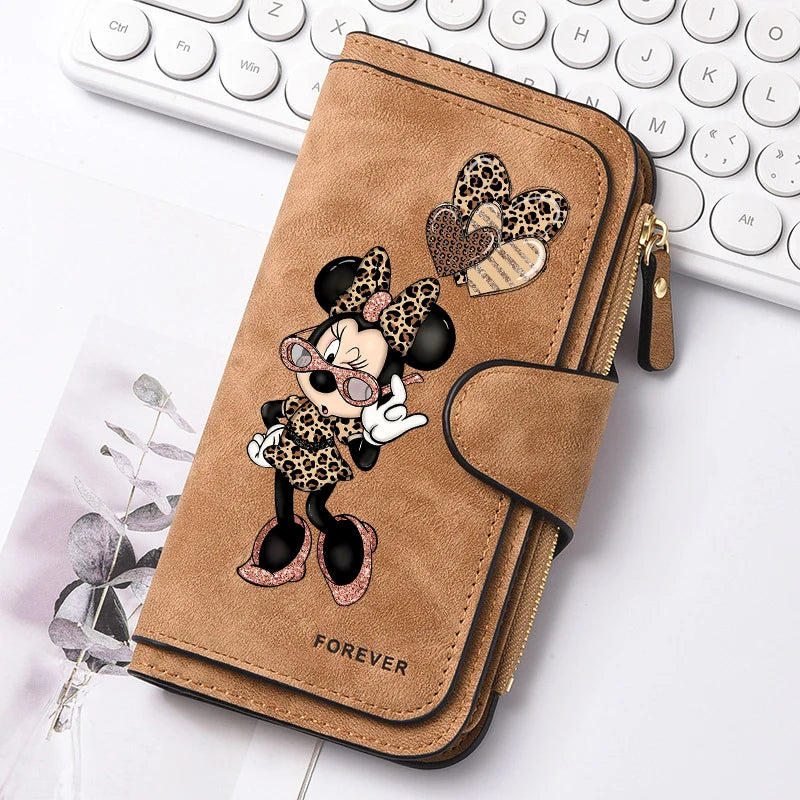  Mickey Minnie Lady Long Zip Wallet Buckle Tote Bag Coin Purse Soft PU Leather Multi-functional Card Holder Casual Daily