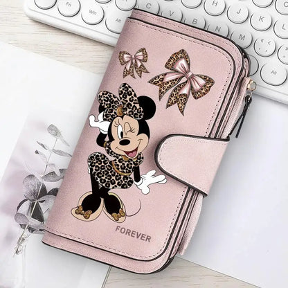  Mickey Minnie Lady Long Zip Wallet Buckle Tote Bag Coin Purse Soft PU Leather Multi-functional Card Holder Casual Daily