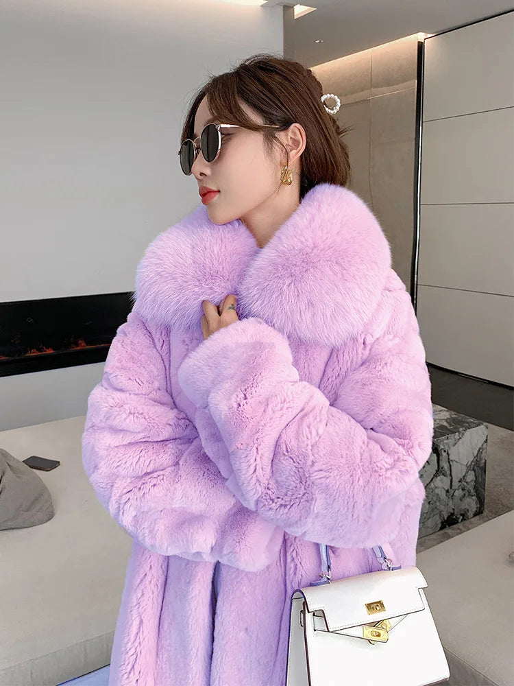 5XL Oversized Autumn Winter Faux Fur Coat Women Loose Long Plush Jackets Thick Warm OverCoat Female  Large Fur Collar Parka 2023