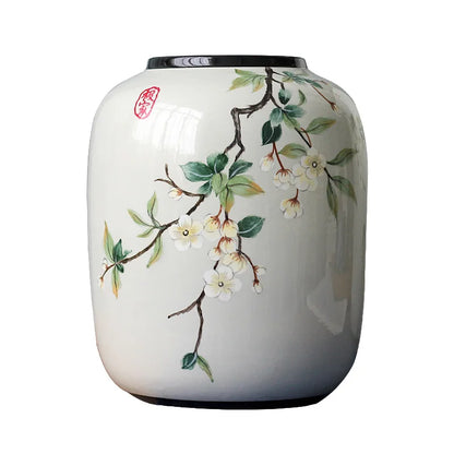 Chinese ceramic vase ornament, living room entrance floral art, home hydroponics creative simple round housewarming gift flower