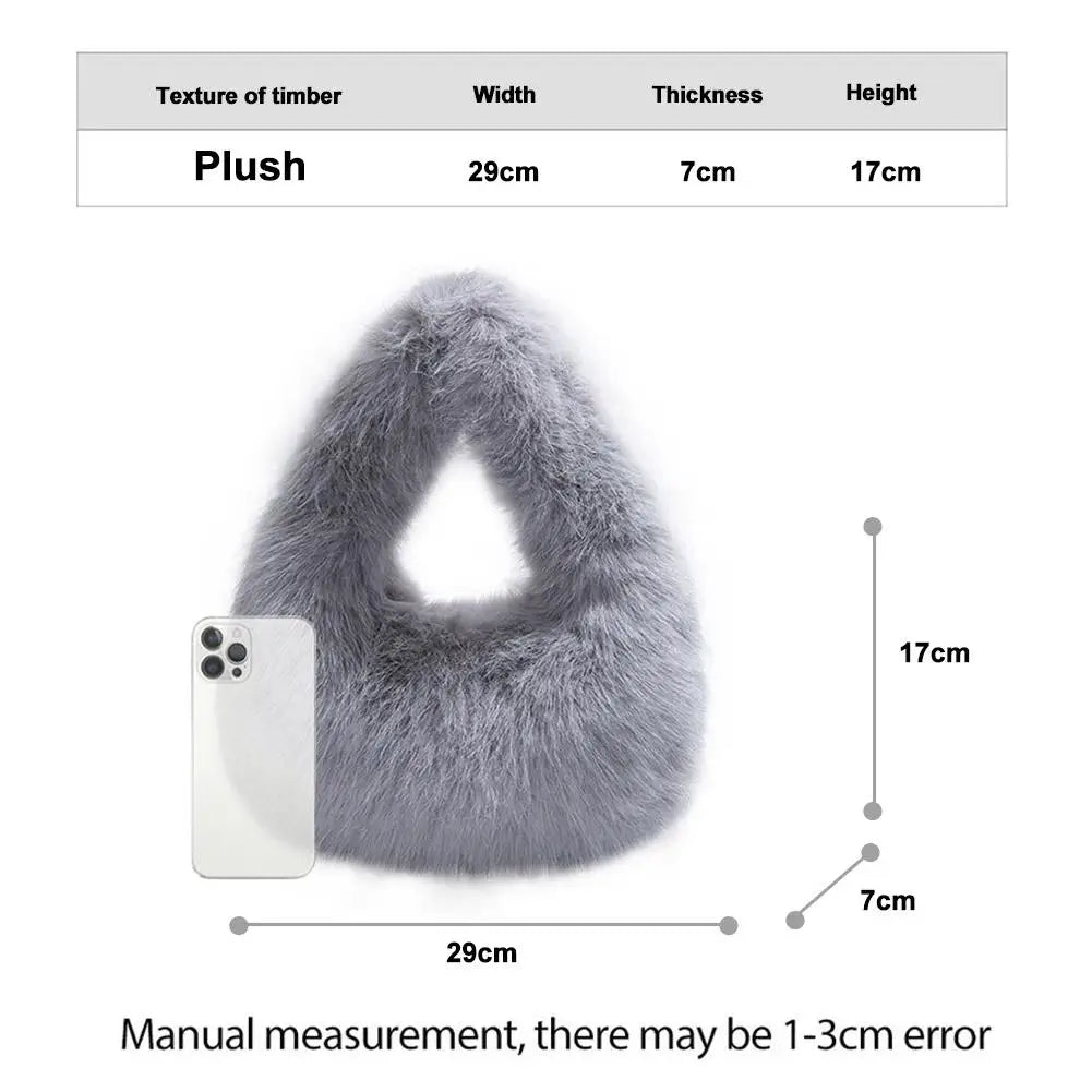Winter Shoulder Bags Casual Furry for Women Solid Color Soft Plush Ladies Clutch Purse Handbags Lightweight Female Hobos Bag