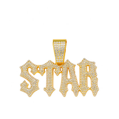 Men Women Hip Hop Letter STAR  Pendant Necklace with Cuban Chain Iced out Bling Necklaces Tennis Chain Fashion Punk Jewelry Gift