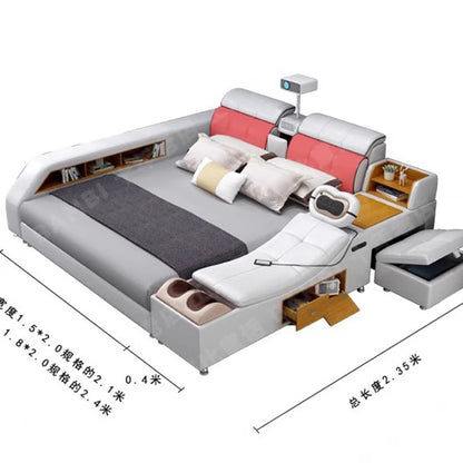 Beauty European Bed Simple Tatami Portable Multifunctional Children Mobile Bed Leather Double Wood Muebles Modern Furniture