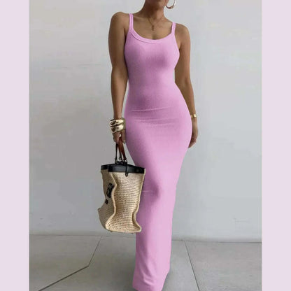 2025 Women s Sleeveless Strap O neck Sexy Belt Colorful Printed Long Skirt Evening Dress Y2k Sleeveless Solid Color Tight Fit