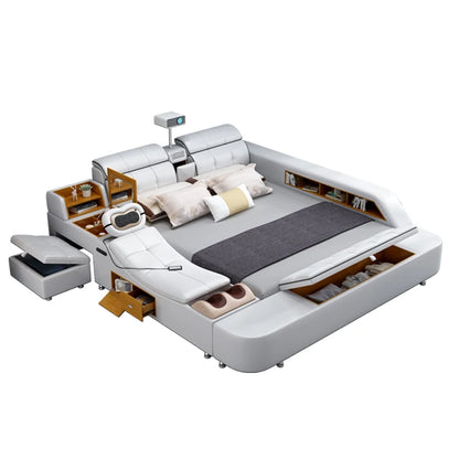 Beauty European Bed Simple Tatami Portable Multifunctional Children Mobile Bed Leather Double Wood Muebles Modern Furniture