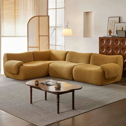 Vacuum-Compressed Modular Sofa, Wabi-Sabi Sherpa Fabric Sectional with High-Elastic Foam, Cream Mid-Century Style, Space...