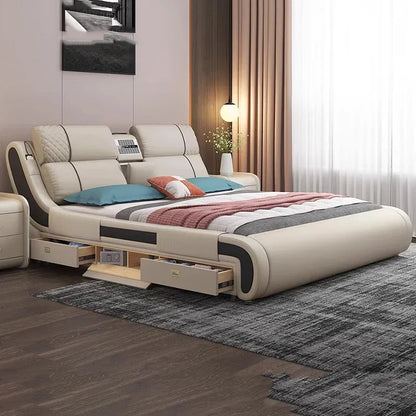 Modern Simple Massage Bed Luxury Water Proof Design Bedframe Double Bed Smart White Nordic Furniture | Kimlud Luxury Bed