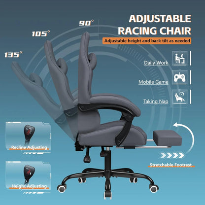 Gaming Chair Fabric with Massage Lumbar Support, Ergonomic Racing Video Game Chair with Adjustable Footrest and, Customized