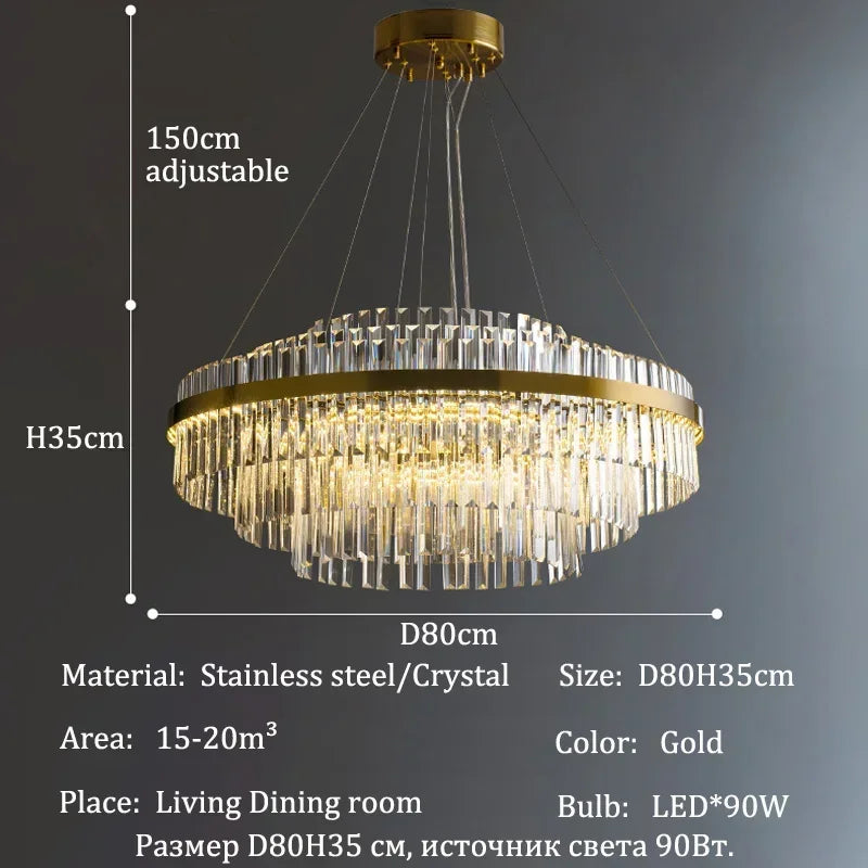 Modern Luxury Crystal Chandeliers Living Dining Room Bedroom Home Decor Pendant Lamp Duplex Villa Lustre Hanging Light Fixture - Kimlud