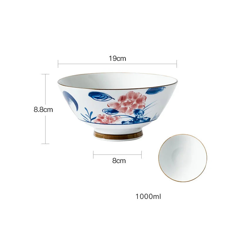 Japanese 7.5 Inch Hat Bowl Retro Ceramic Ramen Soup Bowl Fruit Vegetable Salad Noodle Kitchen Tableware | Kimlud Premium...