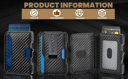 Minimalist Mens Wallet with Money Clip, Aluminum Pop Up Card Case and Leather Slots Credit Card Holder RFID Blocking Wallet
