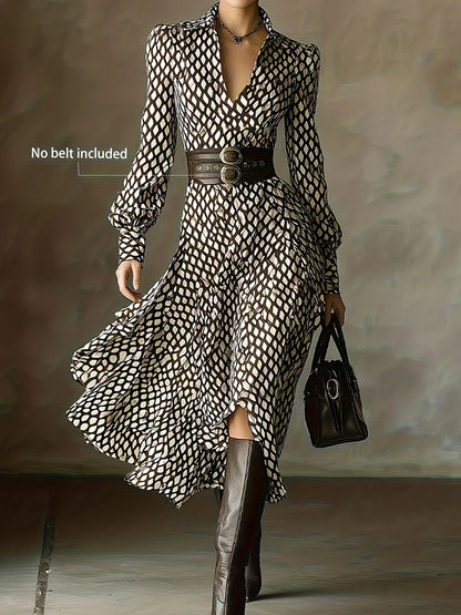 New V Neck Plaid Printed Chic Maxi Dress, Women Spring Autumn Long Sleeve Elegant Party Dress, 2026 Fashion Holiday Ladies Dress