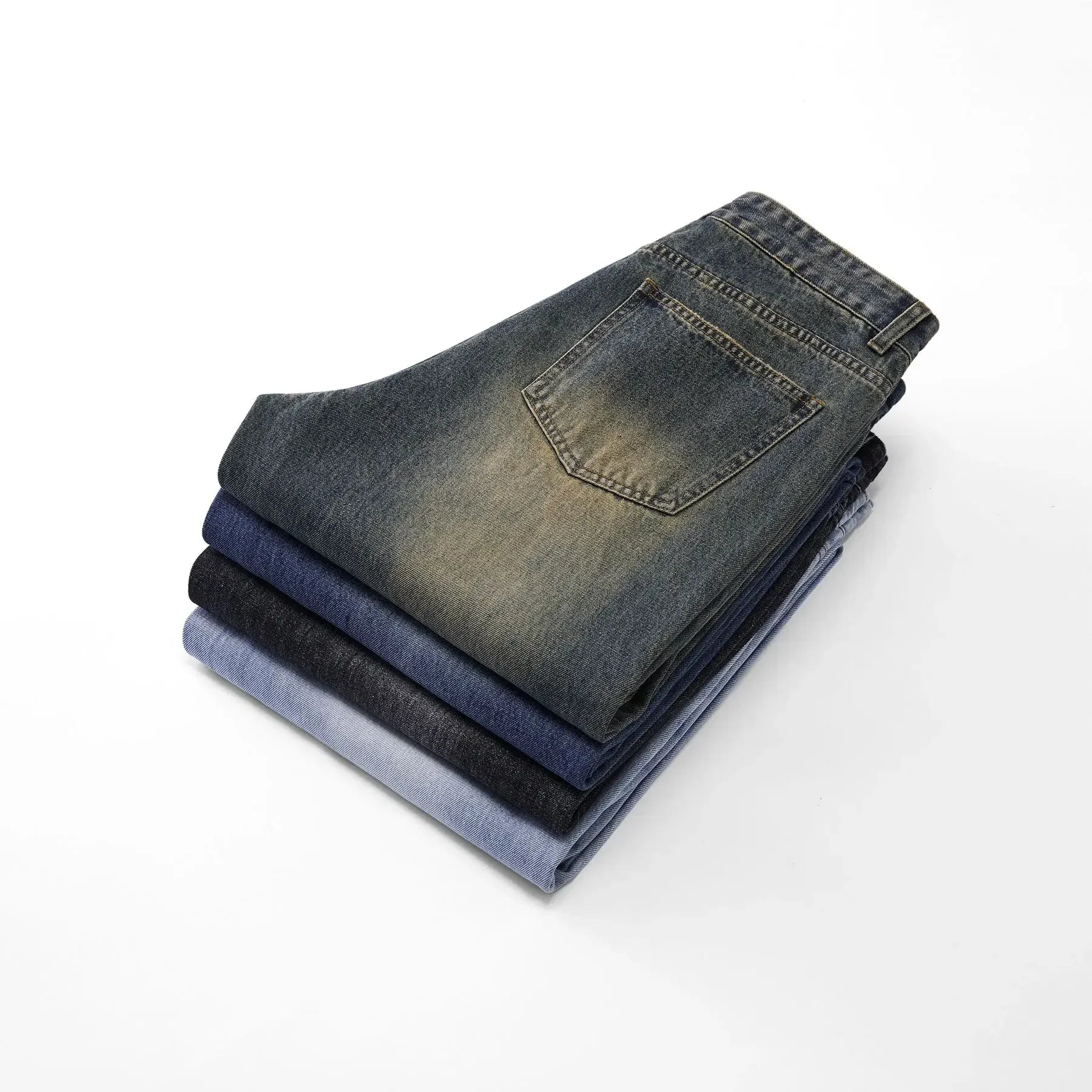 4 Colors Autumn Vintage Distressed Men's Baggy Straight Jeans Fashion Korean High Street Denim Pants Streetwear Male cargo