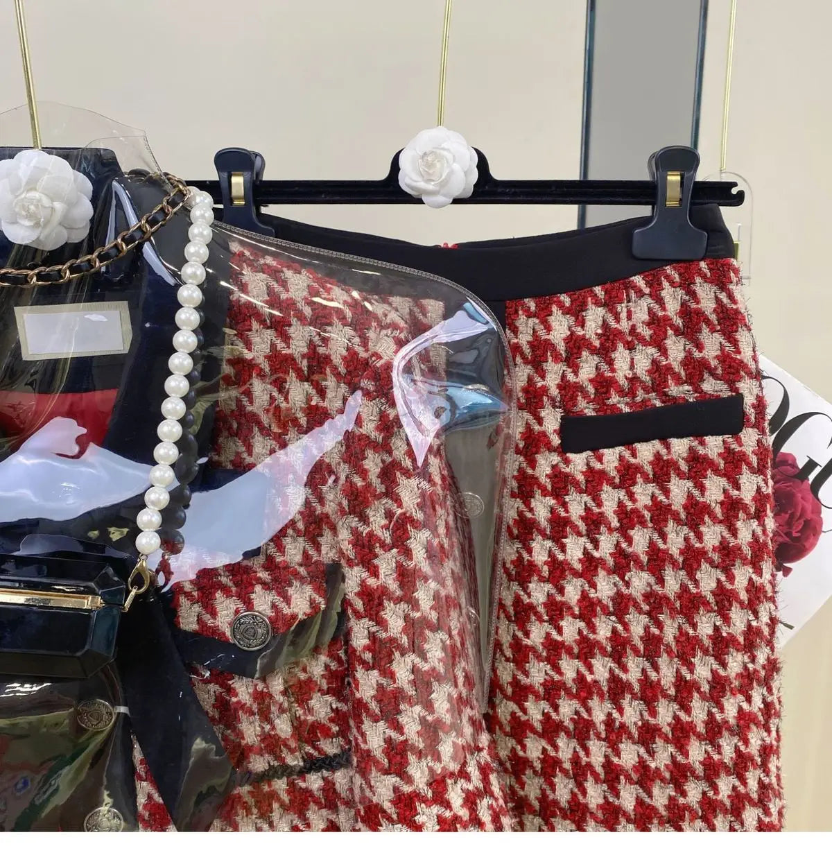 Women Elegant Chic Vintage Tweed Fragrant Suit Jacke Coat Top And Skirt 2 Piece Set Outfit 2023 New Winter Jacquard Party Cloth