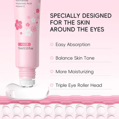 LAIKOU Sakura Anti- Wrinkle Eye Cream With Roller Ball Quick Drying Hydrating Hyaluronic Acid Refreshing Eye Serum 15ml