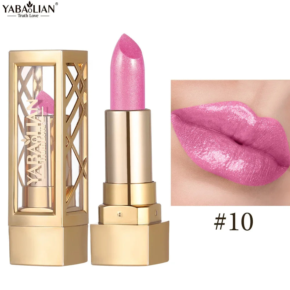 12 Color Gold Tube Lipstick Matte Metallic Glitter Lipstick Waterproof Non-Fade Shimmery Pearl Sparkling Red Lip Gloss Makeup