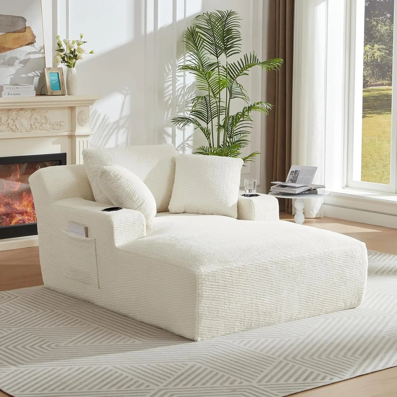 67" Oversize Chaise Lounge Deep Seat 2 Cup Holders Storage Pockets Living Room Bedroom Office Brown Customized - Kimlud