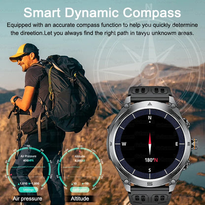1.75''AMOLED Screen Smart Watch Men 10ATM Waterproof Compass GPS Smartwatch Bluetooth Call 1000mAh Large Battery Sports Bracelet