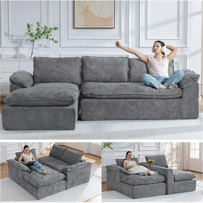Grey Chenille L-Shaped Sectional Sofa with Deep Seating and Memory Foam, Ready to Use | Kimlud Luxury Chair