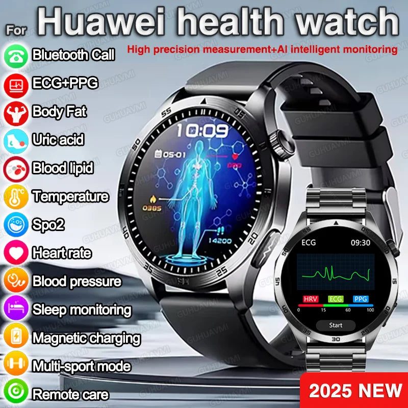 2025 New For Huawei ECG+PPG Laser Treatment Health Smart Watch Three highs Clock Blood pressure Heart rate Men HD Call Bracelet