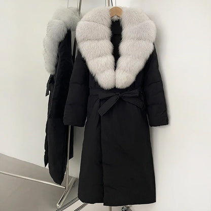 OFTBUY Long Puffer coat Real Fox Fur White Duck Down Coat New Winter Women Collar Fluffy  Jacket Female Thick Warm Reality Fur