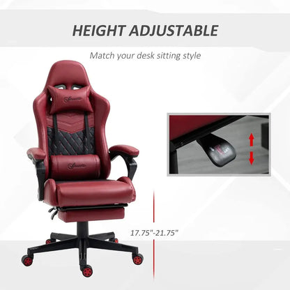Premium Diamond PU Leather Racing Gaming Chair with Swivel, Footrest, Lumbar Support, Adjustable Height, Red
