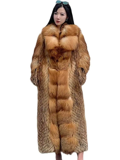 European and American big brand light luxury rare red fox fox fur coat women's long aura high-end catwalk young style winter