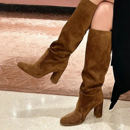 High Heels Knee High Women's Boots Snow Warm Long Boots Woman Shoes Winter 2025 Sexy Suede Shoes Dress Pumps Mujer Chelsea Botas
